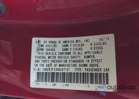 2017 Honda Accord Sport from USA, damaged, VIN 1HGCR2F53HA067121